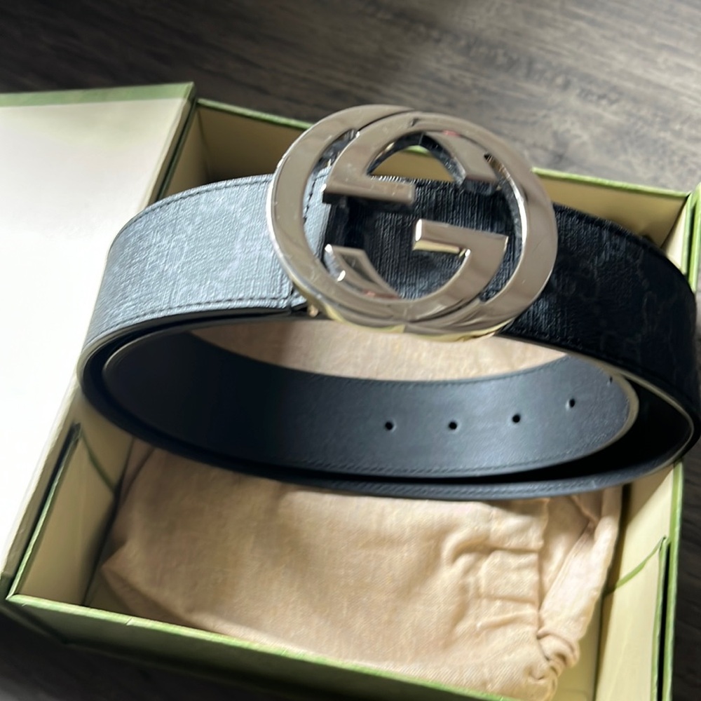 Authentic Gucci GG belt with interlocking buckle - black. Sz 34/85. Worn 1x!!!